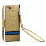 Wholesale Apple iPhone 5 5S Cloth Flip Leather Wallet TPU Case with Strap and Stand (Gold)